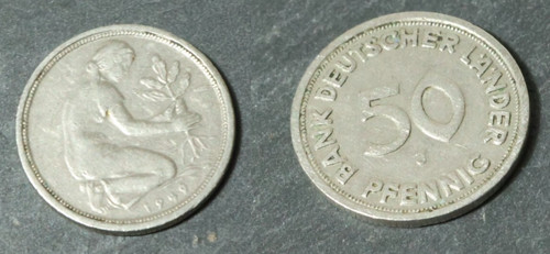 Vecchi pfennig moneta 1949 - 50,